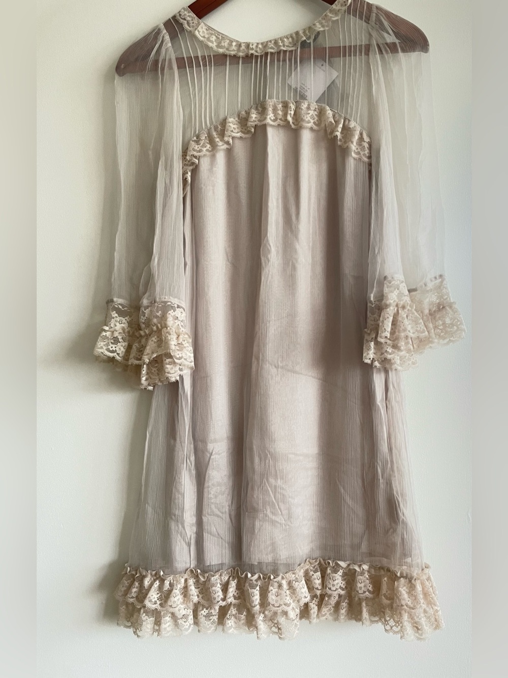 Topshop Cream Lace-Trim Sheer Sleeve Formal Dress